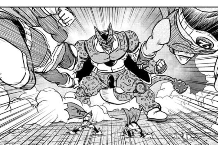Goten e Trunks come Great Saiyamen attacano Cell Max in Dragon Ball Super Capitolo 97.